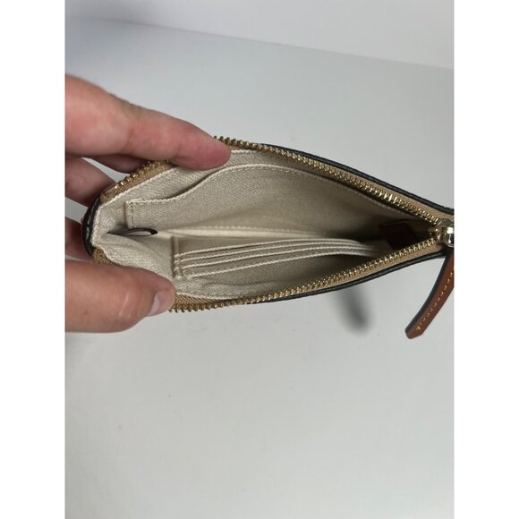 Dooney & Bourke Black Pebbled Leather Zip Wallet With Tan Trim & Gold Accents Co - Picture 4 of 6